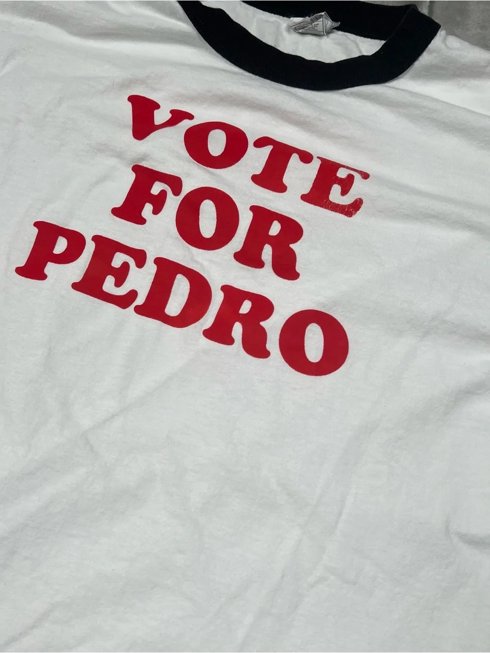 Vintage Vote For Pedro Shirt Mens L White Napoleon Dynamite Ringer Tee Movie